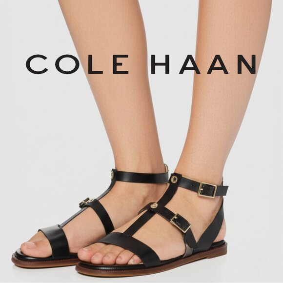 Cole Haan Sandals | Women's Size 9.5 | Black Leather | Grand Series Flat Buckle - Picture 1 of 6